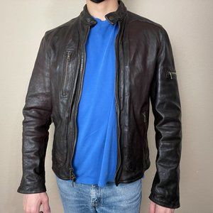 John Varvatos leather jacket brown lambskin size 46 EU small medium biker moto